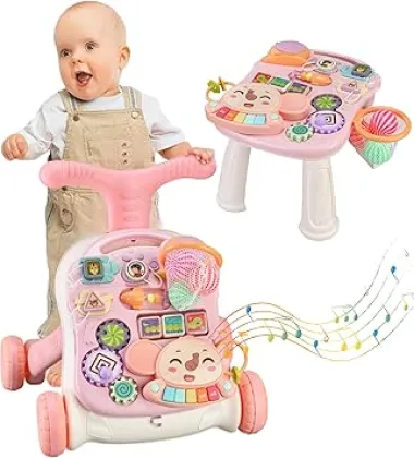 ShooBaby Baby Push Walker with Educational Activity Center (Pink)